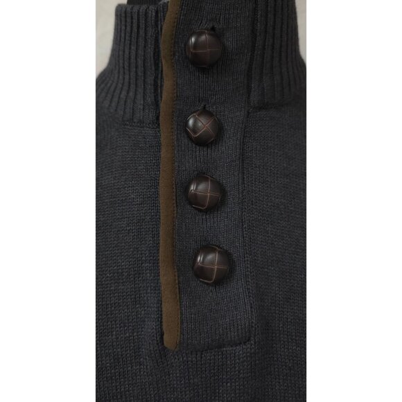 Haggar Mens Medium Grey Quarter Button Suede Trim Pullover Long Sleeve Sweater - Picture 4 of 12